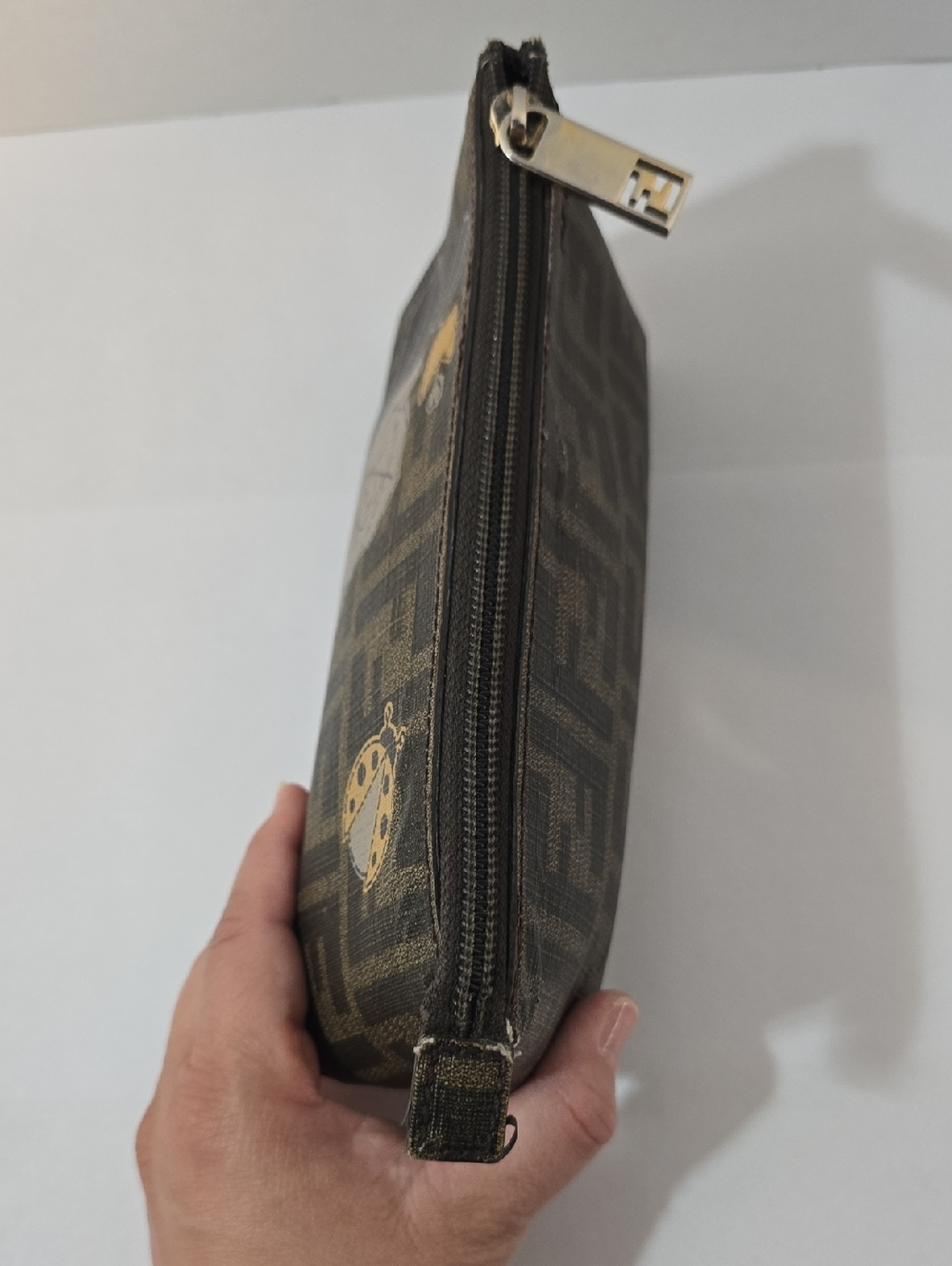 Fendi Brown Monogram Canvas Floral Zip Pouch - Picture 4 of 12